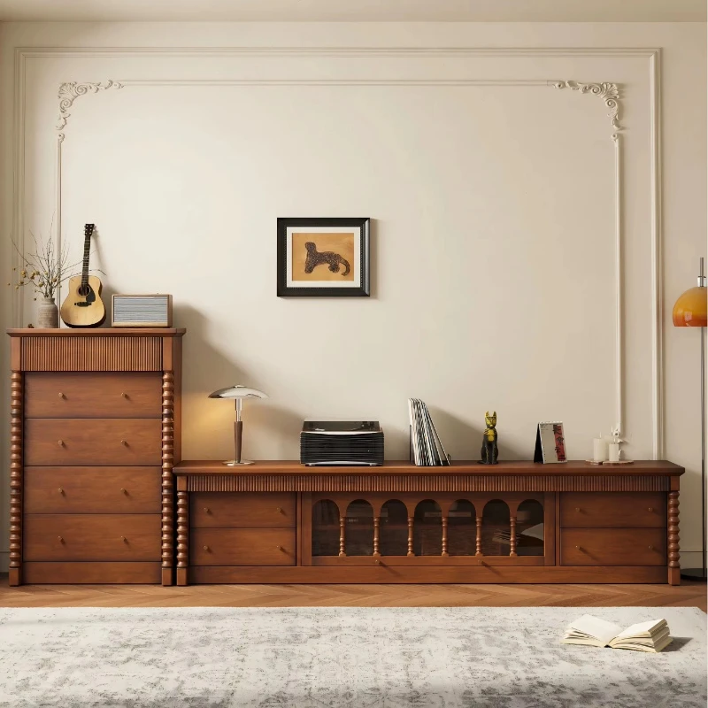 Retro solid wood TV cabinet 200kg load-bearing E0 environmentally friendly can be combined