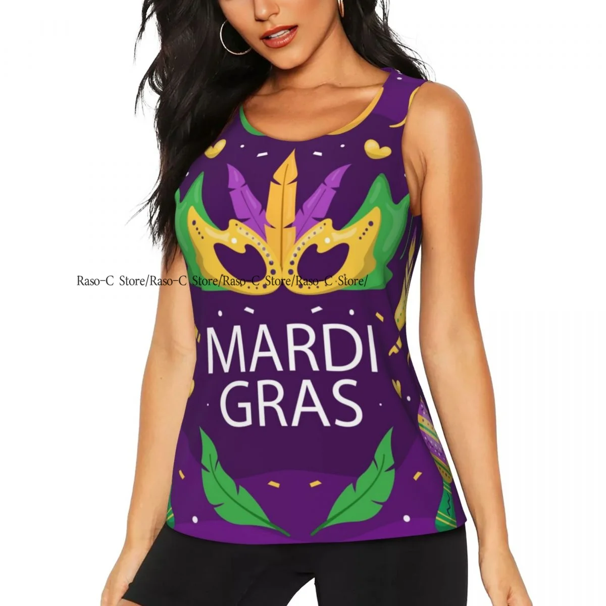 Women Sexy Vest Mardi Gras Colorful Sleeveless Round Neck Tank Tops Female Casual Basic Camisole