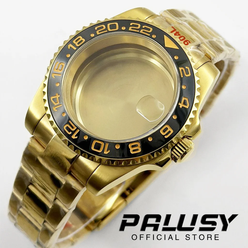 

NH35 Gold 40mm Diver Waterproof Black GMT Ceramic Bezel Fit for NH34 NH35 NH36 NH38 ETA2824 Movement Sapphire Glass Watch Case