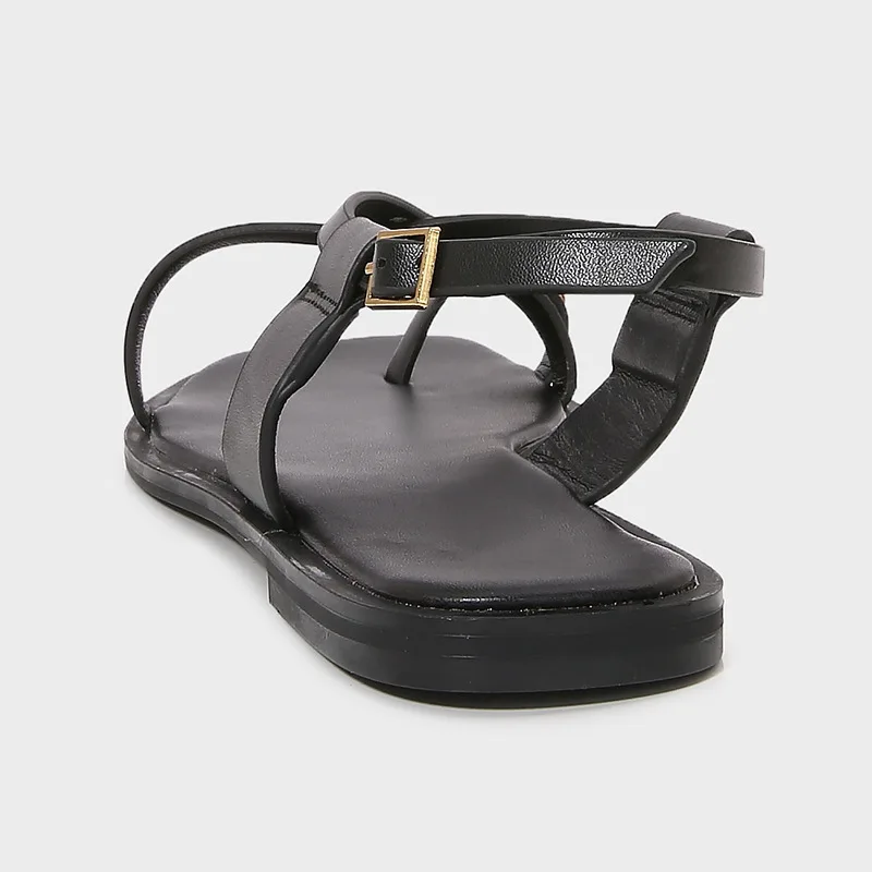 MLZA Spring New Women's Shoes Metal Decorations Fine grained Strip Fashion Flat Sandals Set Toe Square Head Beach Shoes image 3