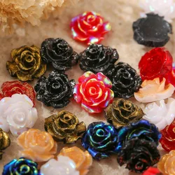 50PCS 10MM 3D Resin Famellia Flower Nail Charms For Glitter Nail Art Tips Decortion Rose Manicure Jewelry Accessories Supplies N