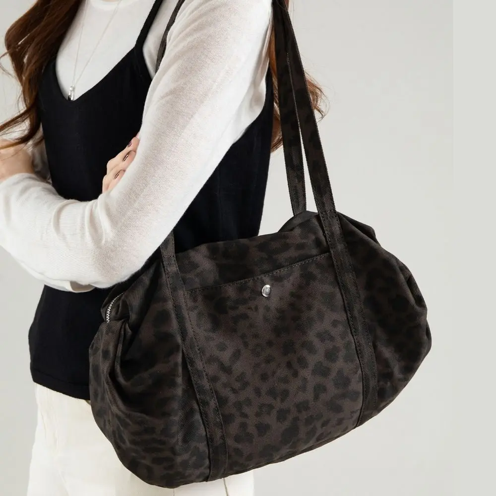

Lightweight Leopard Print Shoulder Bag Large Capacity Nylon Material Canvas Tote Bag Korean Style Foldable Nylon Handbag