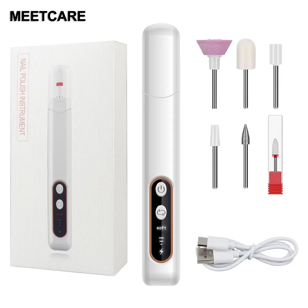 6in1 Electric Nail Drill 15000RPM with LED Light Manicure Cutter Nail Tool Repair Pedicure Milling Cutter Polisher Sander