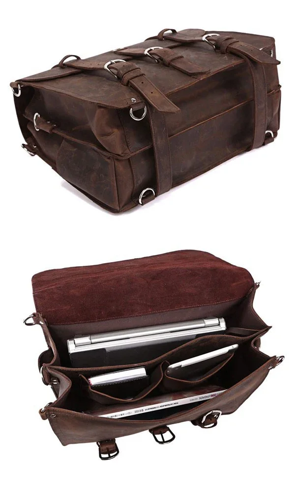 Vintage Crazy Horse หนังผู้ชายกระเป๋าเอกสารธุรกิจกระเป๋าหนังขนาดใหญ่กระเป๋าเอกสารชาย 15.6 "แล็ปท็อปไหล่กระเป๋า Office