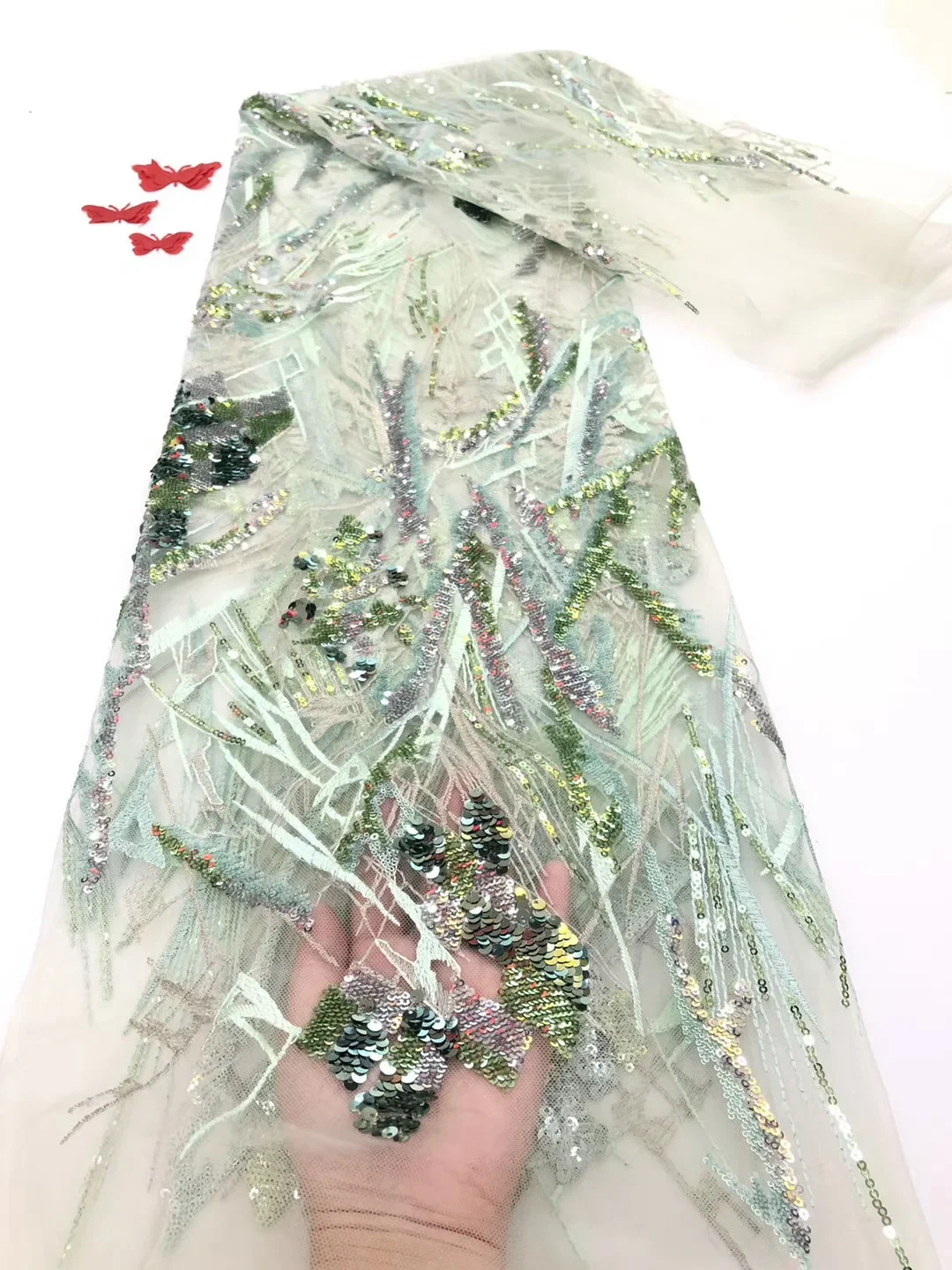 

LACE Sequins Design African Lace Fabric High Quality French Tulle Lace Fabric Embroiderey Milk Laces for Wedding Dress