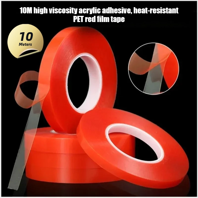 10M high viscosity acrylic adhesive, heat-resistant PET red film tape, suitable for mobile phones, tablets, LCD screens