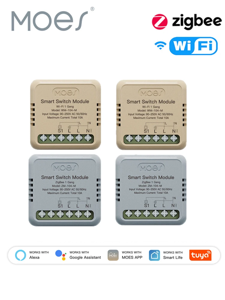 MOES Mini Tuya WiFi/Zigbee Smart Switch/Dimmer Module DIY Module Lichtschakelaar 1/2 Gang Afstandsbediening Werk Alexa Google thuis - afbeelding 2