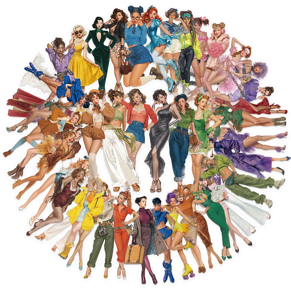 10/30/50 قطعة الكلاسيكية الرجعية مثير دبوس حتى البوب الفتيات ملصقات الكرتون الكبار الشارات محمول حقيبة الهاتف شفافة PET ملصق حزمة