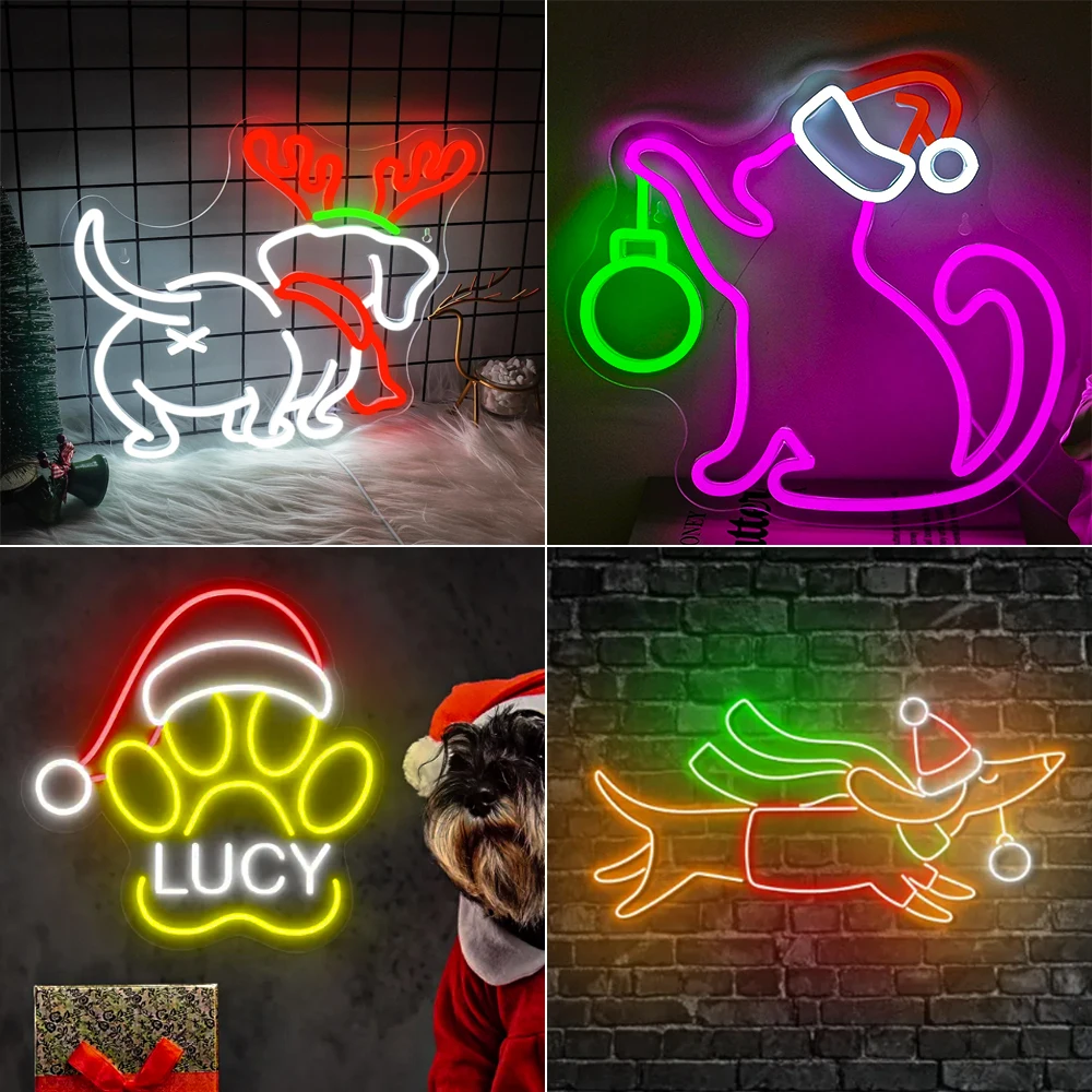 Cute Christmas Dog Neon Sign For Wall Decor Kids Christmas Gift Room Decoration For Home Bar Party Led Light USB Xmas Lamp USB