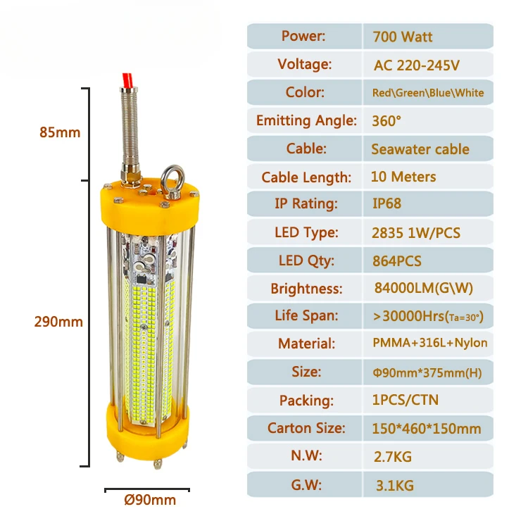 700W 220V White Blue  deep drop fishing light outdoor fish lights nightlight fishing Water Proof Fishing Lights