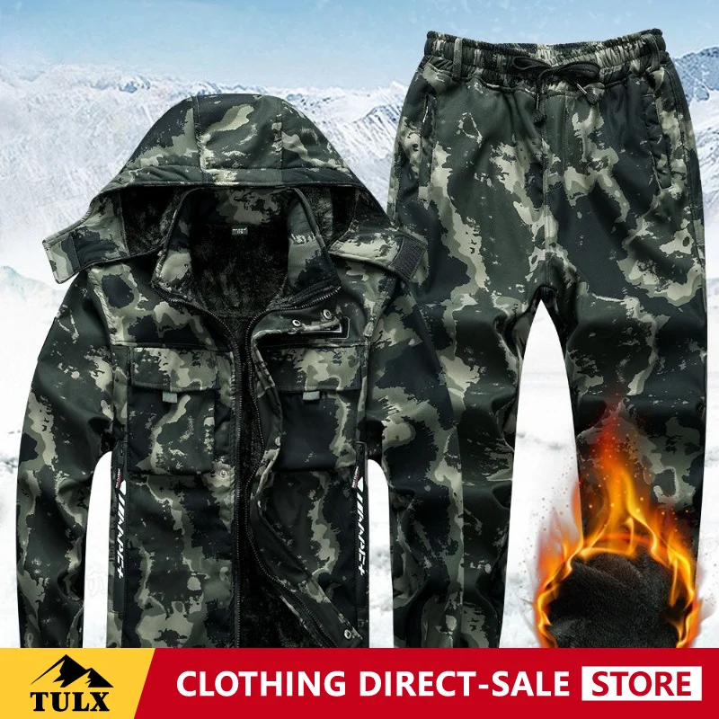 Men Winter Fleece Workwear Warm Suit Camouflage Suit Multi-pocket Wear-resistant Cold Proof Labor Protection Suit Jacket
