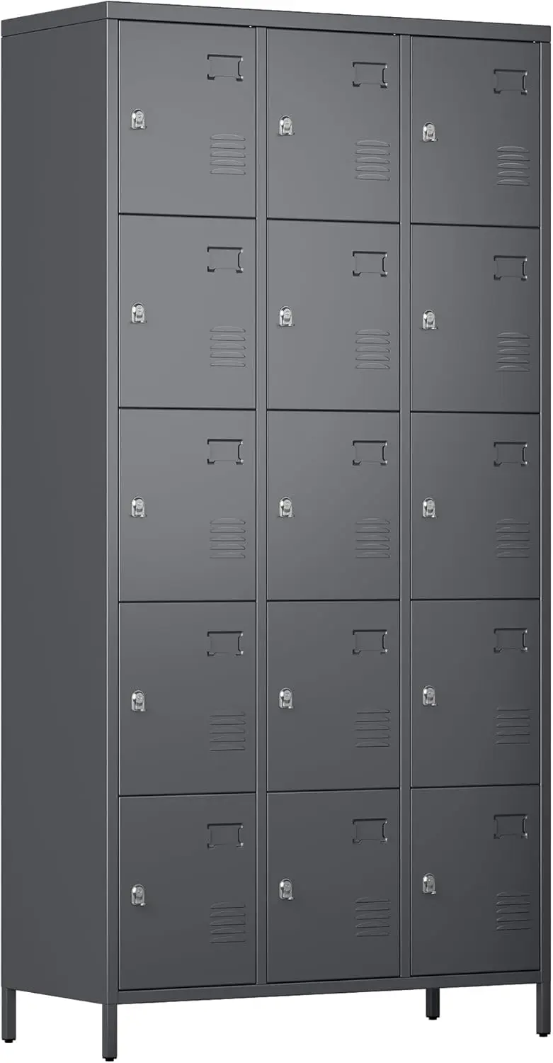 15 Doors Storage Locker Combination with Business Card Holder,Industries Double Tier Metal Locker  W35.43*D15.7*H72(Dark Grey)