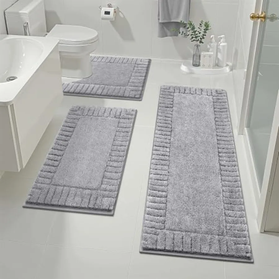 

Bathroom Rugs Sets 3 Pcs Bathroom Shower Rugs with U-Shaped Contour Toilet Mat Absorbent Microfiber Plush Bath Mats Non Slip Ba