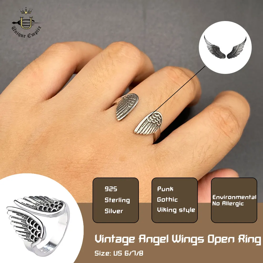 

Винтажное открытое кольцо с крыльями ангела, регулируемое кольцо с серебряным пером для мужчин и женщин, значимый подарок на годовщину, символическая любовь