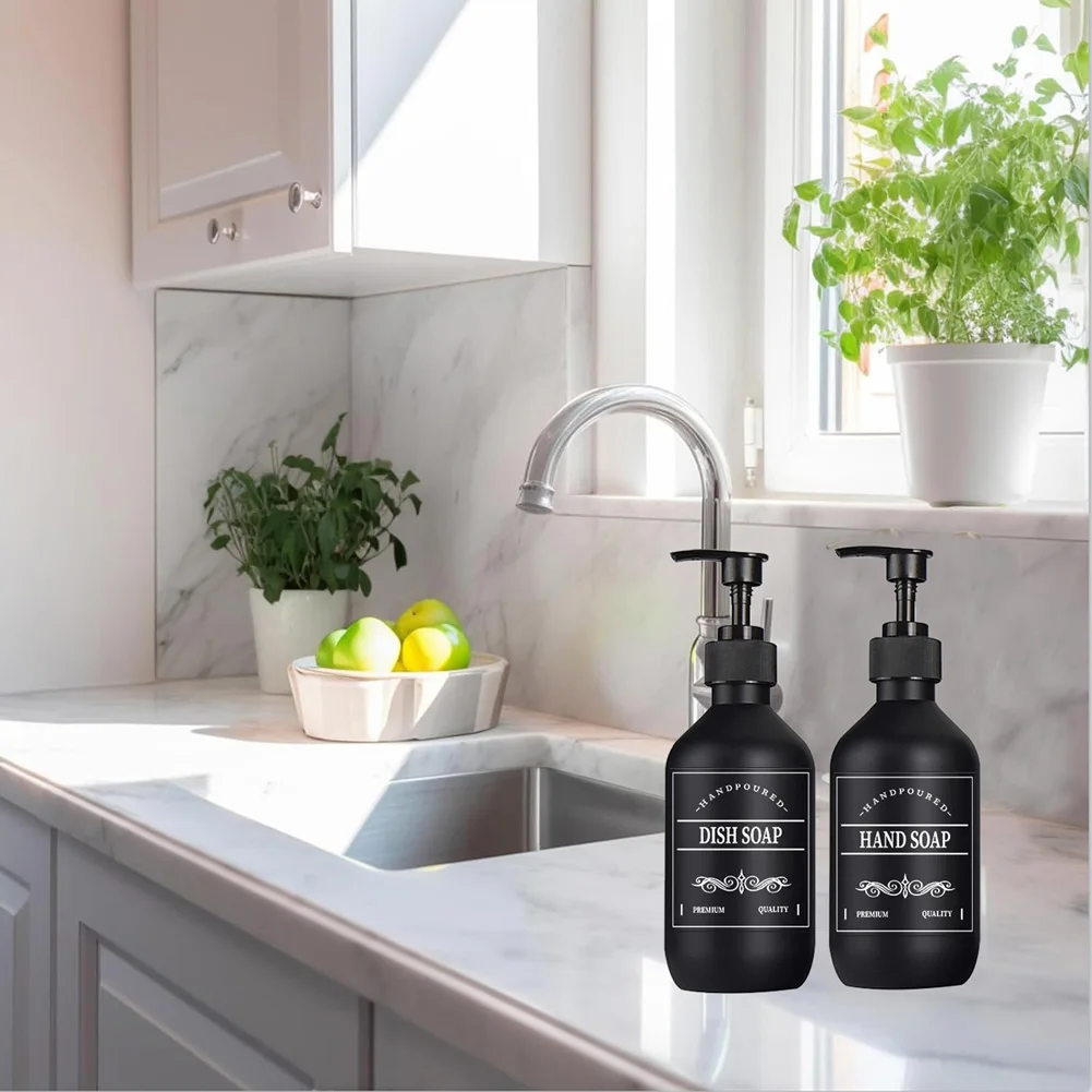 2PCS 300ML Soap Empty Bottle Matte Shampoo Dispenser Refillable Lotion Conditioner Container Kitchen Bathroom Organizer Black