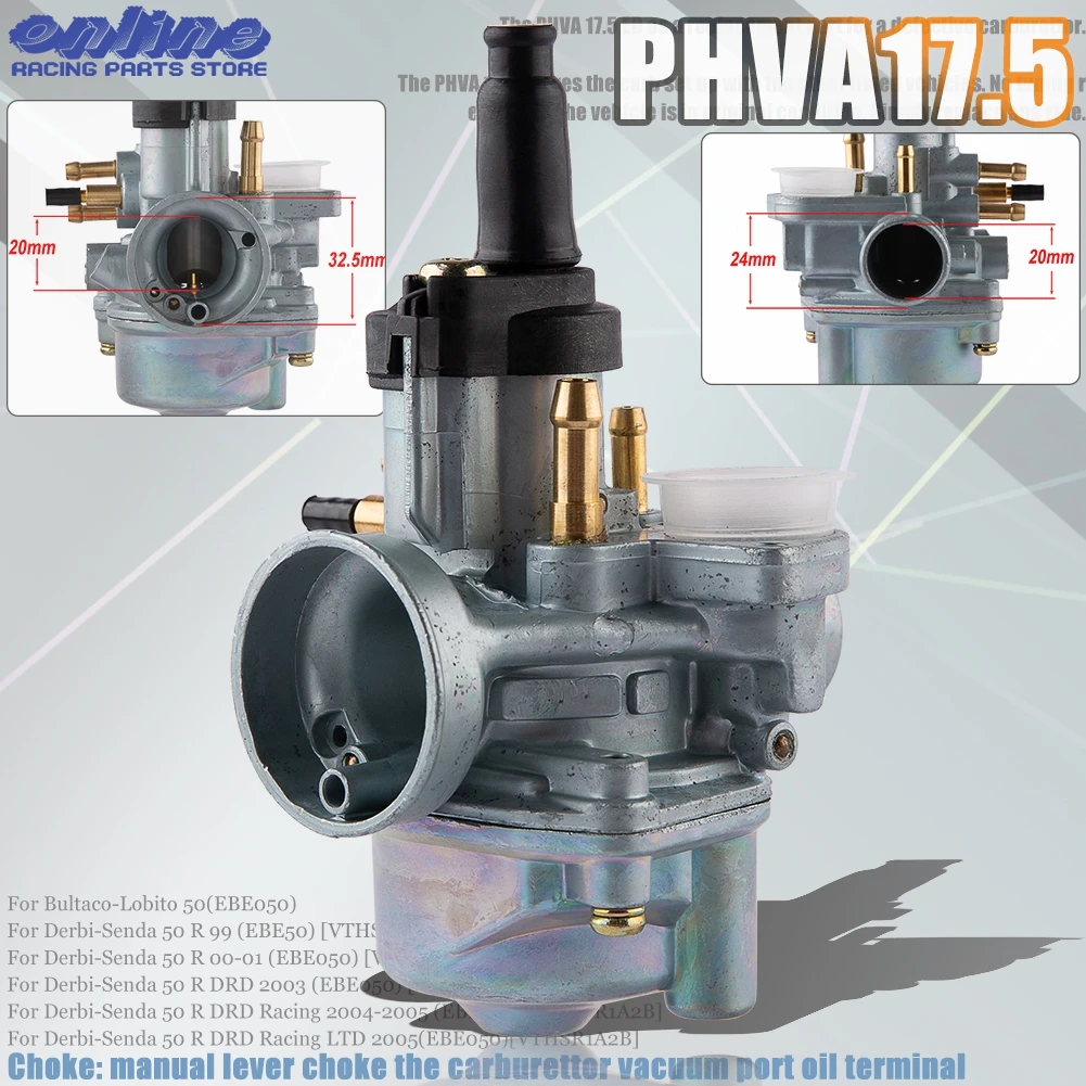 PHVA 17.5mm Carburetor For Dellorto SHVA 17.5 ED For Derbi Senda 50R DRD SM EBE EBS For Gilera GSM SMT Bultaco Tomos A55 50 80cc