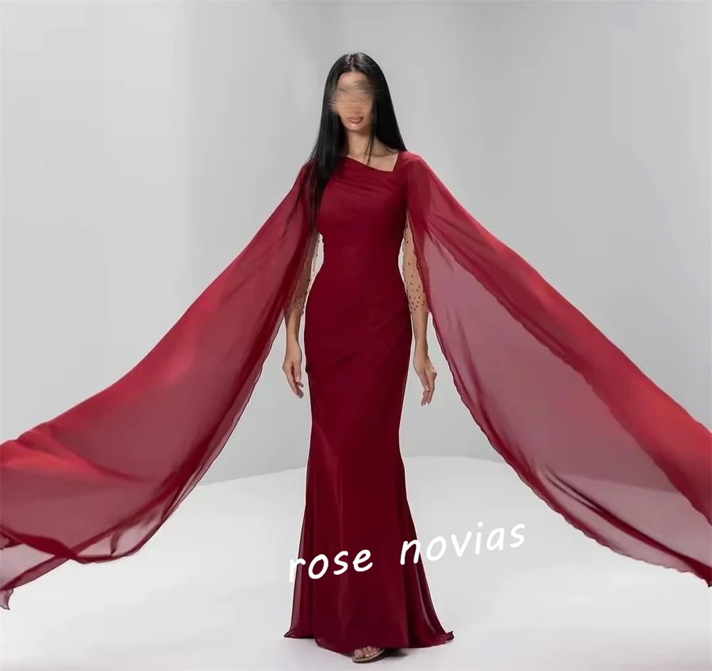 Gaun Panjang Terompet Leher Asimetris Berpayet Wiru Sifon Kustom Gaun Pesta Prom Acara Dipesan Lebih Dahulu Formal Sederhana Elegan