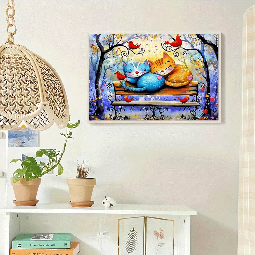 1000pcs Large Jigsaw Puzzle with Colorful Cats on Bench - Challenging Brain Suitable for Adults & Families, DIY Home Decor, Ca