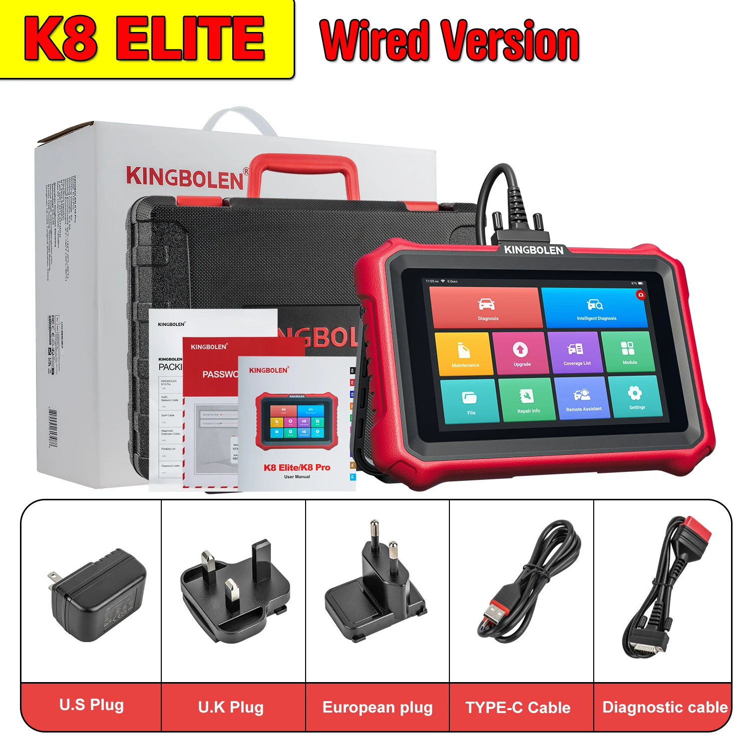 KINGBOLEN K8 PRO Bluetooth OBD2 Scanner ECU-Codierung Bidirektional 40+ Service CANFD DOIP FCA Alle Systeme Kfz-Diagnosegeräte