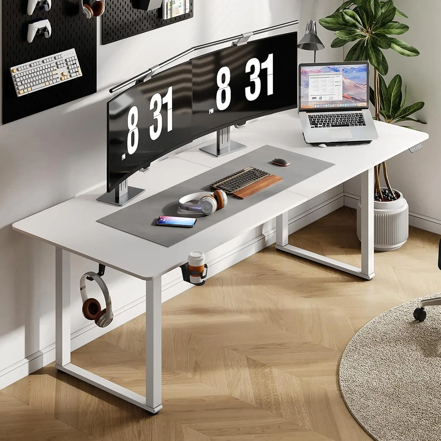

Standing Desk, 63x30 Inches Rectangle Stand Up Desk with 4 Legs, Dual Motor and Memory Controller