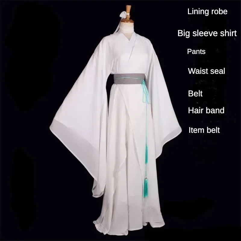 أزياء تيان غوان Ci Fu Xie Lian التأثيرية أنيمي Hanfu أنيقة من الخيزران قبعة شعر مستعار زي أبيض للهالوين Disfraz Comic مع مجموعة كاملة