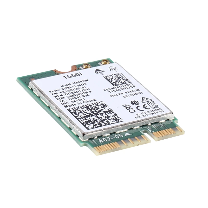 Cartão WiFi de banda dupla para laptop, 1550I, 1730Mbps, sem fio, 9560NGW, NGFF, Key E, 9560AC, 802.11Ac, BT 5.0, Windows 10