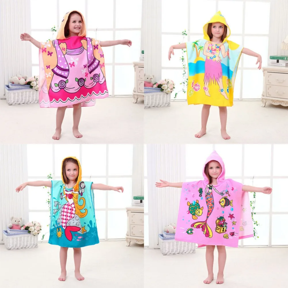 Kids Toddlers Hooded Poncho Towel Childrens Beach Swimming Changing Robe Cloak Towel Robe Hooded Poncho Towel for Boys Girls