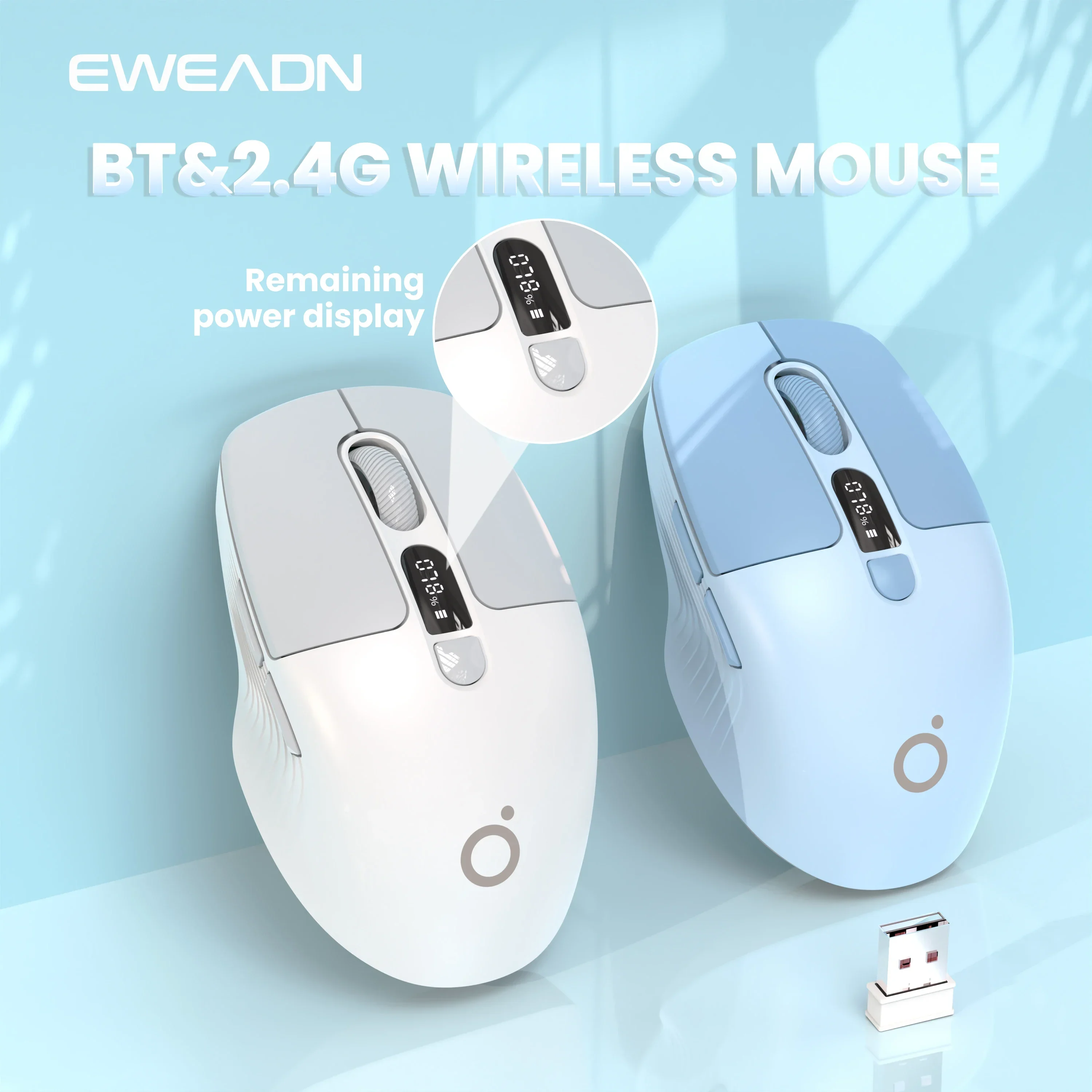 EWEADN Q1 Wireless Mouse Mini BT Rechargeable Silent Mouse Portable and Compact with Power Display for Game Office PC Gamer Gift