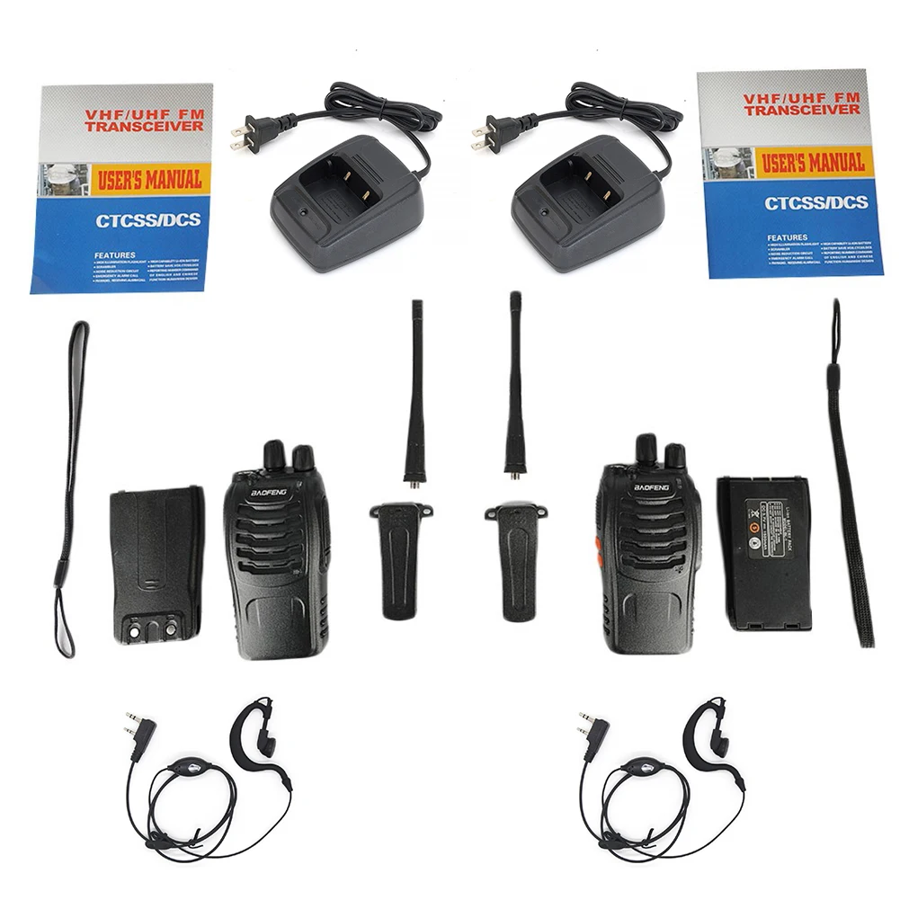 2PCS BF-888S V2 휴대용 무전기 듀얼 밴드 휴대용 양방향 햄 라디오 장거리 대기 UHF 400-470MHz 캠핑 하이킹용