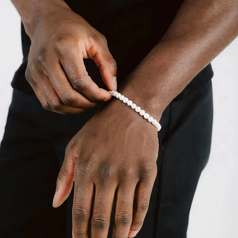 Hip-Hop-Imitationsperlen-Armband für Männer, Vintage-Weiß-ABS-Acrylperlen-Armband für Frauen, Rock-Schmuck für einfache Street-Partys – Detail 1