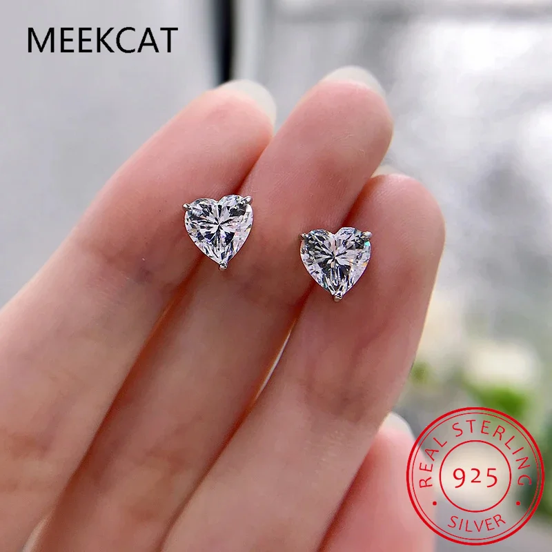 Heart Moissanite Earrings D Color VVS1 Lab Diamond Platinum Plated Sterling Silver Moissanite Stud Earring Women Fine Jewelry