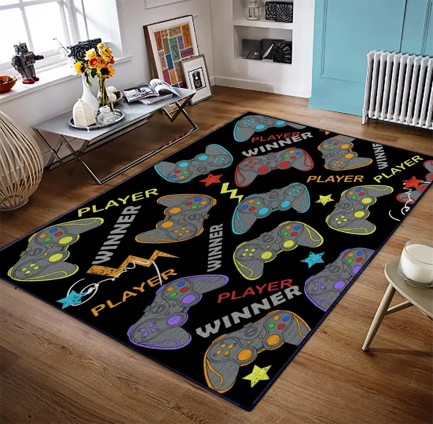 Gaming Area Rugs Gamer Player Rug for Boys Room Decor Teens 3D Video Game Controller Room Mat Carpet Decor for Bedroom Living