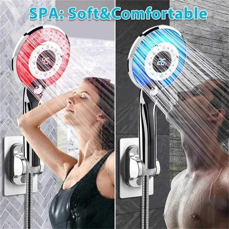 LED Shower Head Digital Temperature Control Shower Sprayer 3 Spraying Mode Water Saving Shower Filter Bathroom Accessories