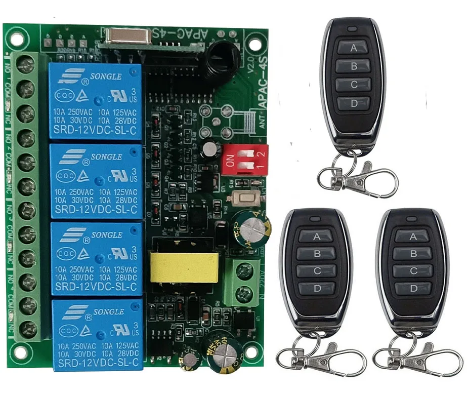 AC110V 220V 230V 4CH 4 CH 4 kanałowy 10A przekaźnik pilot bezprzewodowy RF System przełączania 315 MHz 433 MHz nadajnik i odbiornik