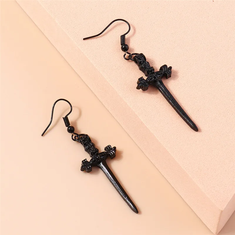 Aihua Gothic Vintage Schwert-Ohrringe für Damen und Herren, modischer Punk-Rock-Party-Schmuck, Accessoires, Geschenk, Fantasy-Kreuz-Ohrringe – Detail 5