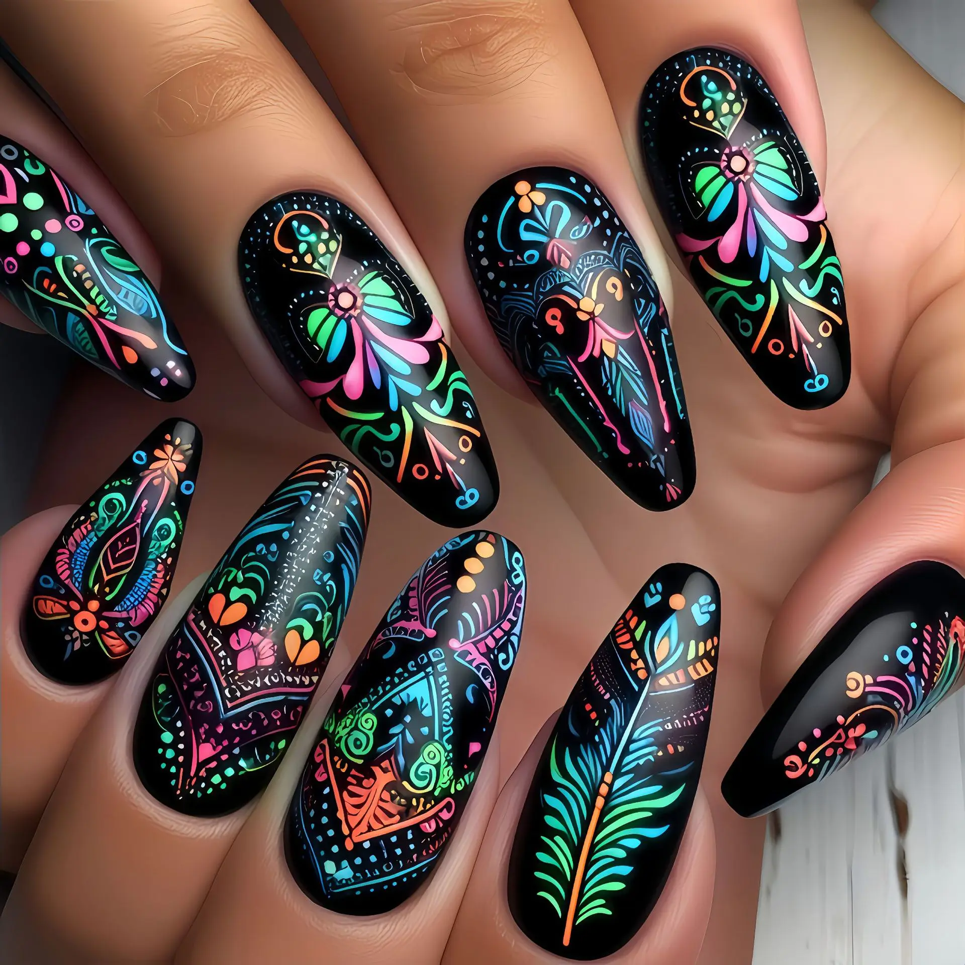 Sztuczne paznokcie jesienno-zimowe krótkie średnie długie gradientowe złoto zielone czerwone czarne kwiatowe panda sowa kwadratowe migdałki zestaw do naklejania