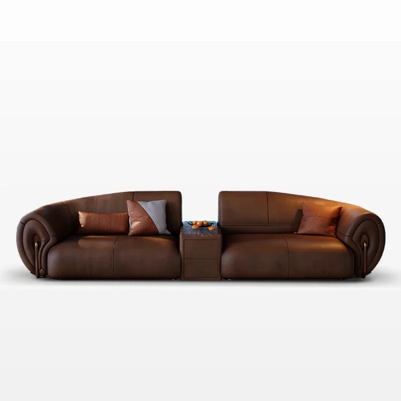 Leather Italian minimalist flat-floor villa living room designer original light luxury straight-row sofa