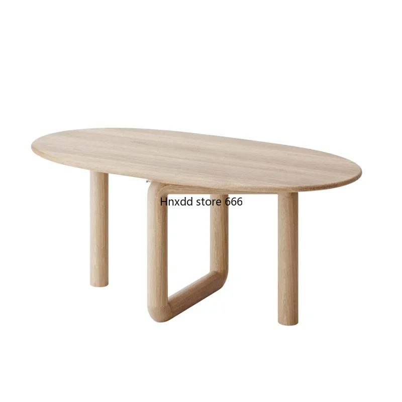 Italian Minimalist Oval Solid Wood Dining Table Modern Artistic Household Special-Shaped Wood Color Long Table