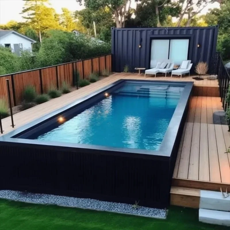 

Container Design Fiberglass Swimming Pool -Modern Modular Above Ground Backyard Home Quick Installation Durable Non-Slip Surface