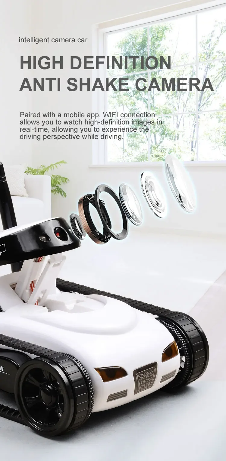 

RC Camera Tank FPV WIFI Real-time Quality Mini RC Car HD Camera Video Remote Control Robot Car Intelligent APP Wireless Toys