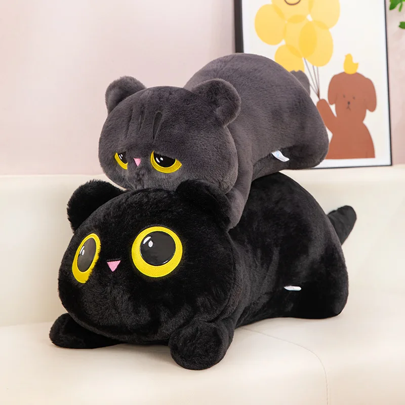 50-90cm Cute Black Cat Plush Toy Doll Kawaii Big Cuddly Pillow Cushion Ins Black Cat Plush Toy Doll For Boy Girl Brithday Gifts