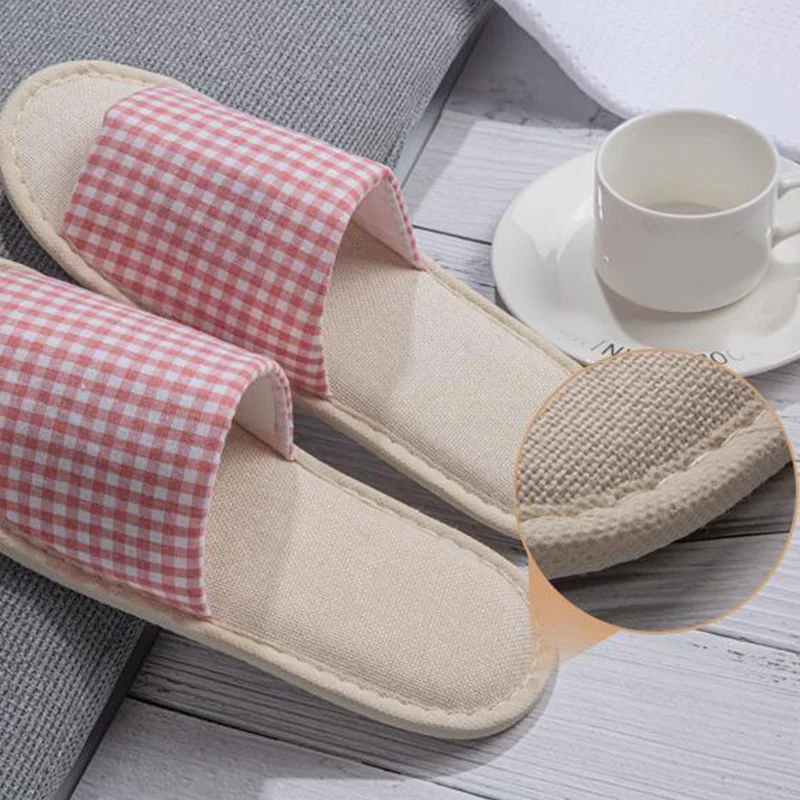 Home Unsiex Guest Slippers Plaids Loafer Flip Flop Shoes Slippers Hotel Slippers Wedding Shoes Non-slip Four Seasons Home Linen