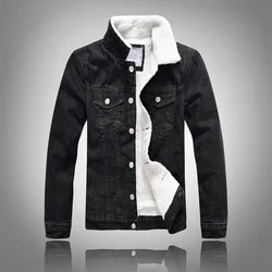 Giacca Casual da uomo tinta unita invernale 2023 giacca di jeans Bomber da uomo nuova moda Jean Biker cappotto foderato di lana per il tempo libero Plus Size