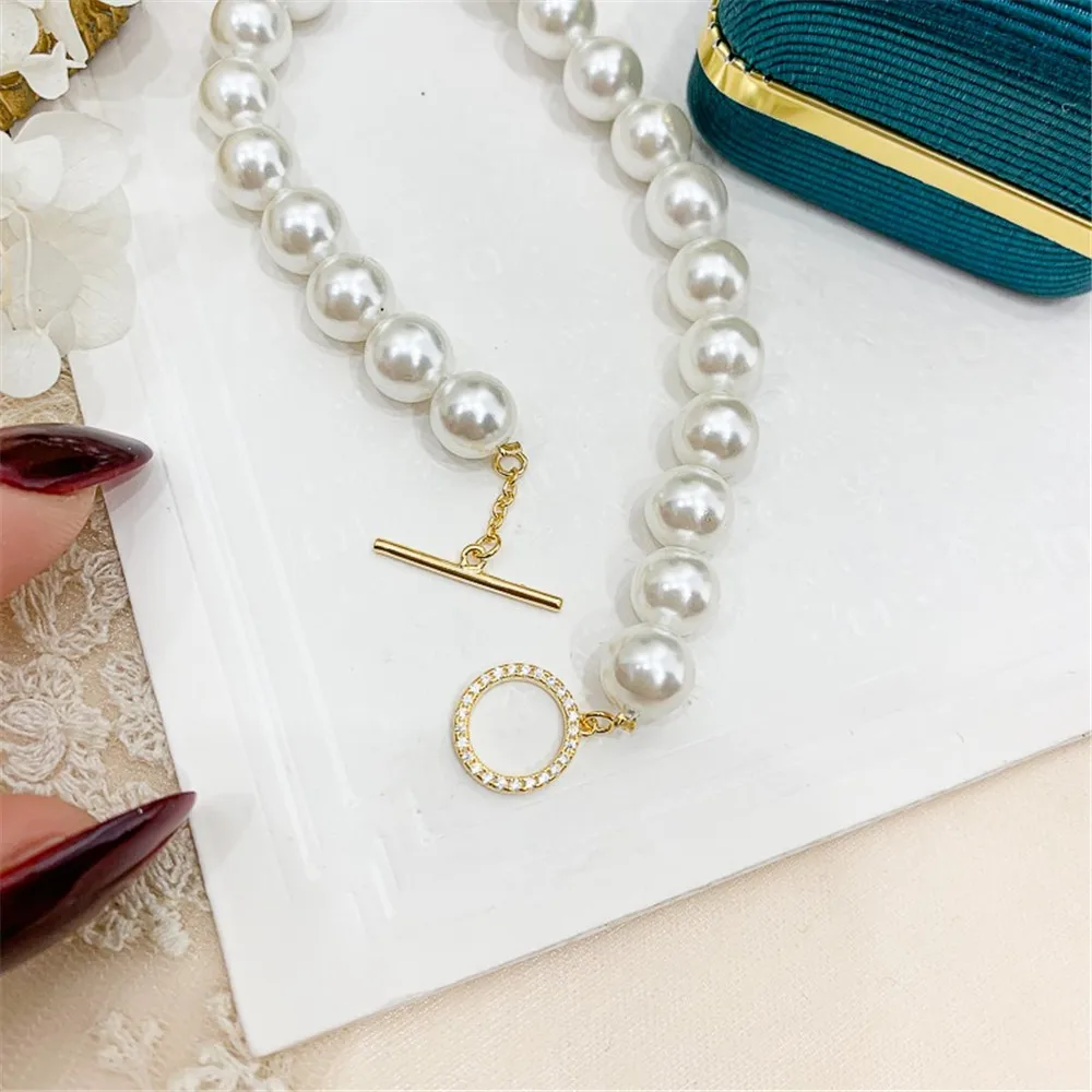 DIY Pearl Accessories S925 Sterling Silver Single Breasted Necklace Buckle Gold Silver Bracelet Sweater Chain Beaded Buckle K019