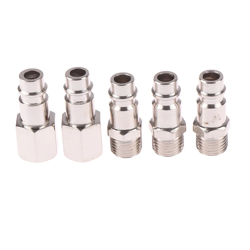 5pcs 1/4" BSP Femal/Male Air Line Hose Compressor Connectors Silver Euro Male Quick Release Fittings