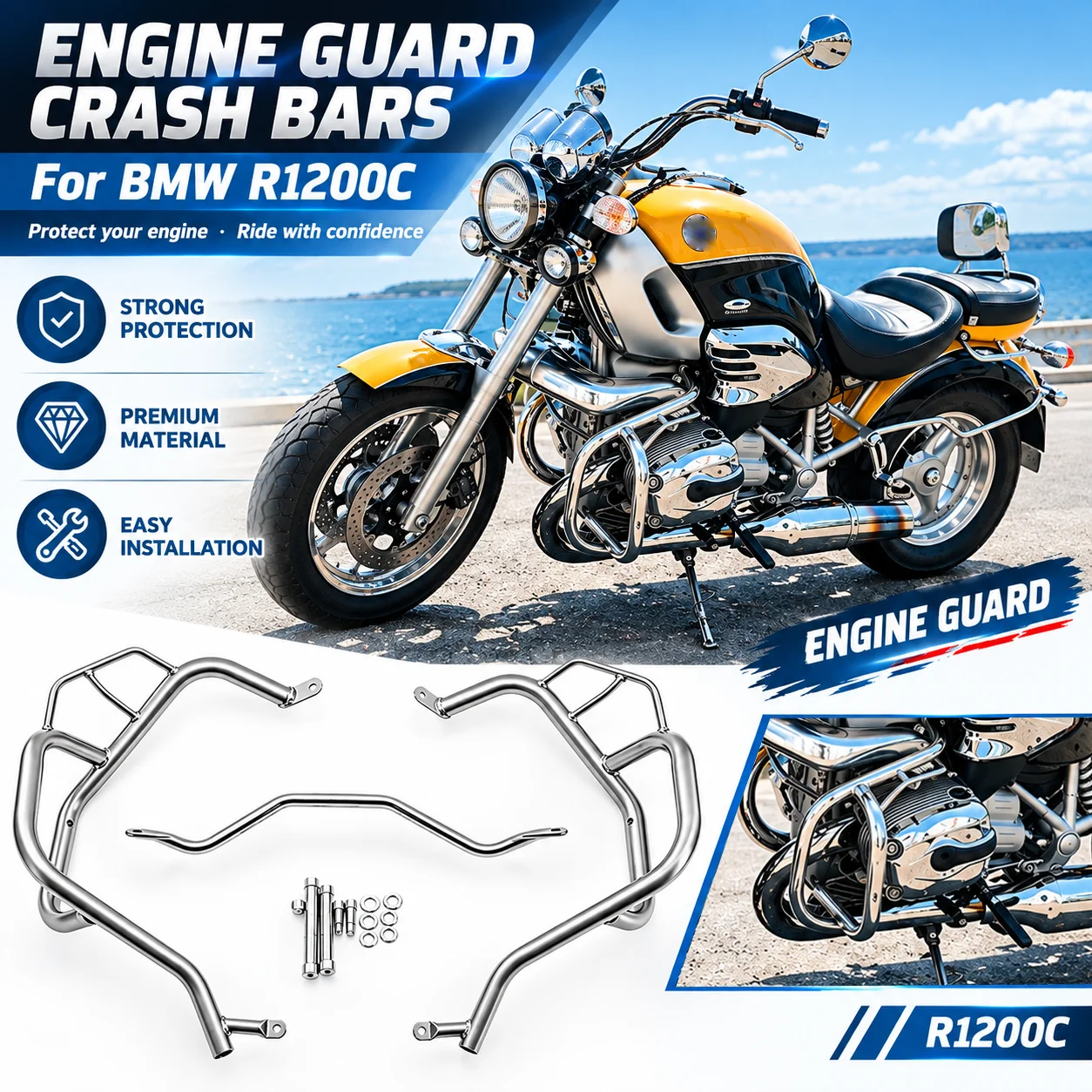 For BMW R1200C 1997-2004 Motorcycle Engine Guard Crash Bars Engine Frame Protection Bumper Highway Crash Bar Accessories