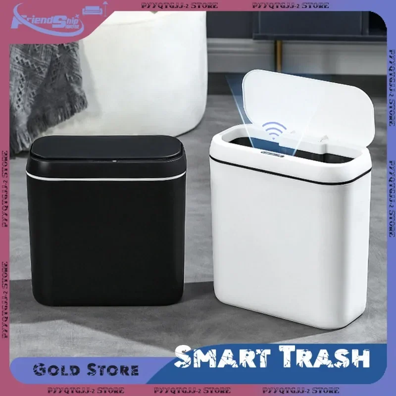 14L Smart Trash Can with Lid Automatic Sensor Waterproof Garbage Bucket Bathroom Kitchen Narrow Touchless Trash Bin Smart Home