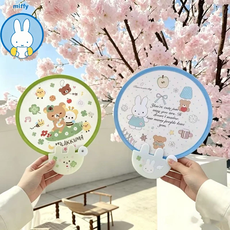 Kawaii Summer Cartoon Folding Fill Light Fan Easy Bear Miffy Rabbit Portable Group Fan Carry Small Fresh Student Round Fan