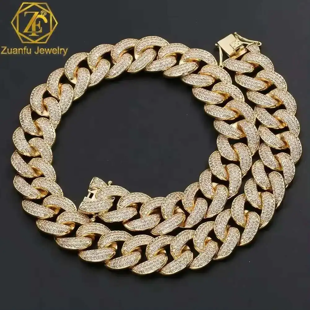 

Hip Hop Jewelry 12mm Thick Cuban Link Diamond Necklace Half Moon Shape Iced Out Moissanite Prong Cuban Link Chain