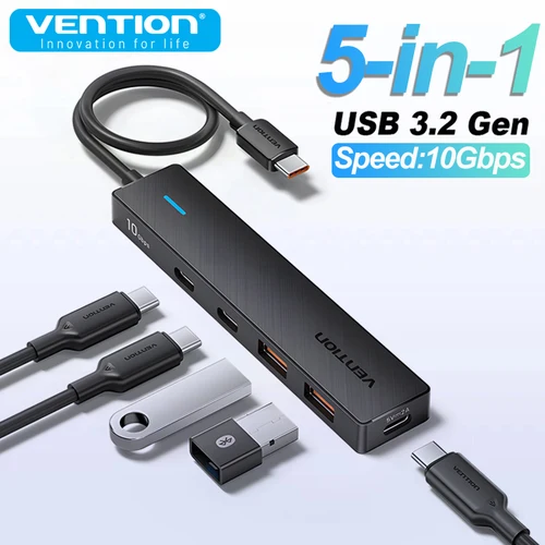 Imagen 1 del producto Vention 5 en 1 USB 3,2 HUB 10Gbps divisor expansión USB A tipo C HUB adaptador multipuerto para MacBook iPad Xiaomi Samsung portátil